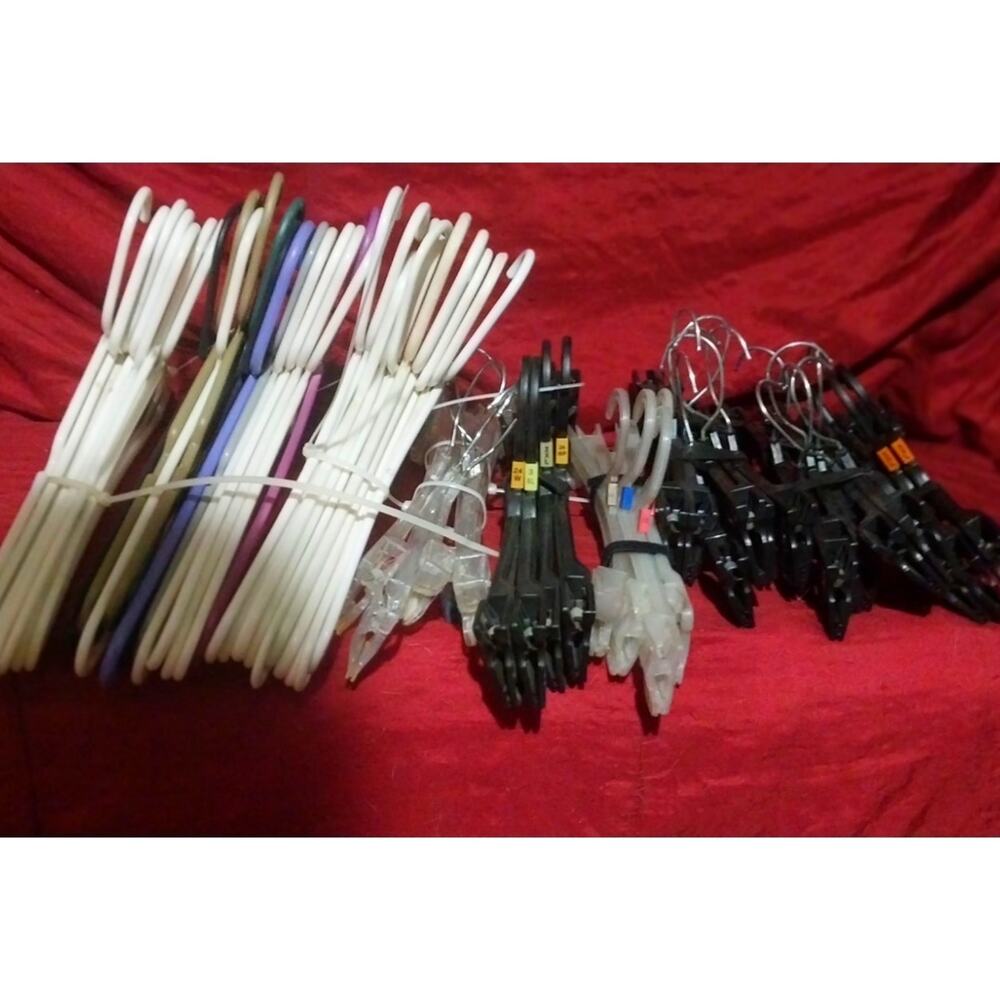 Large Lot Mixed Plastic Clothes Hangers Adult Black White Clear Shirt Pant Skirt